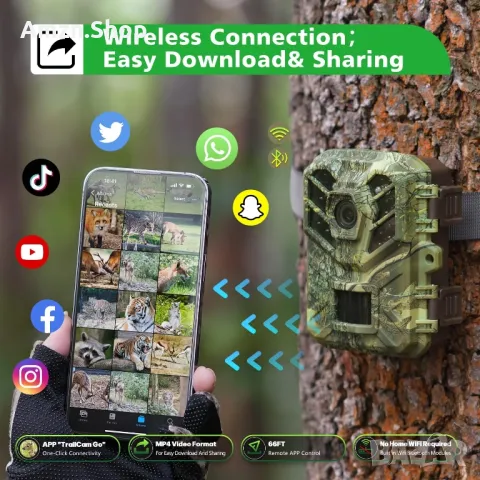 Камера за следи, WiFi Bluetooth с приложение, 48MP 1080P камера за лов , наблюдение на животни, снимка 2 - Екипировка - 50038518