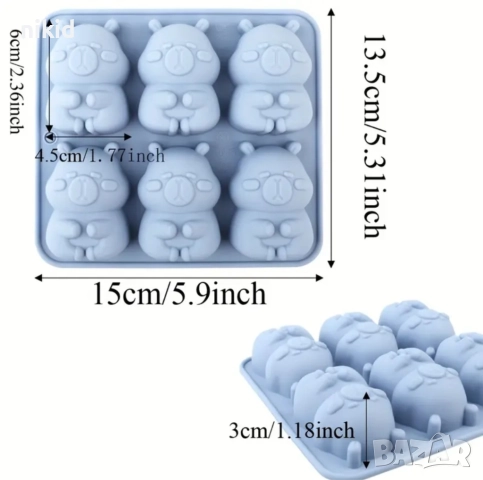 6 дълбоки Капибара Capybara силиконов молд форма фондан шоколад гипс сапун свещ декор, снимка 2 - Форми - 52843441