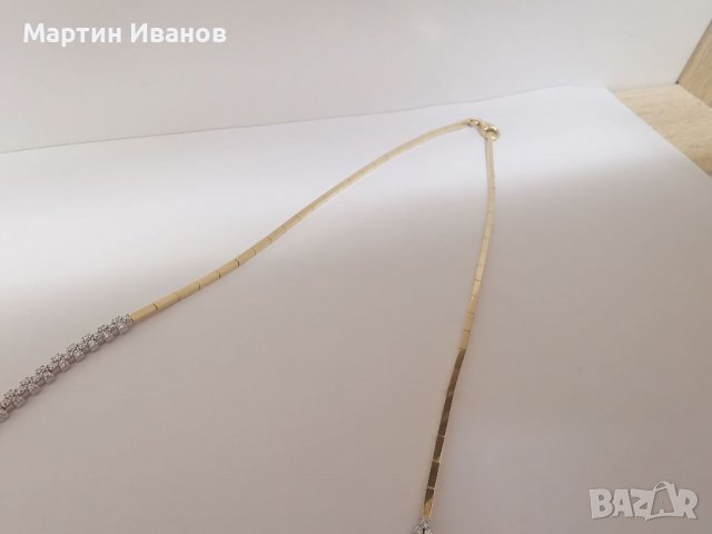 Златно колие с цирконий бяло и жълто злато , снимка 9 - Колиета, медальони, синджири - 40097469