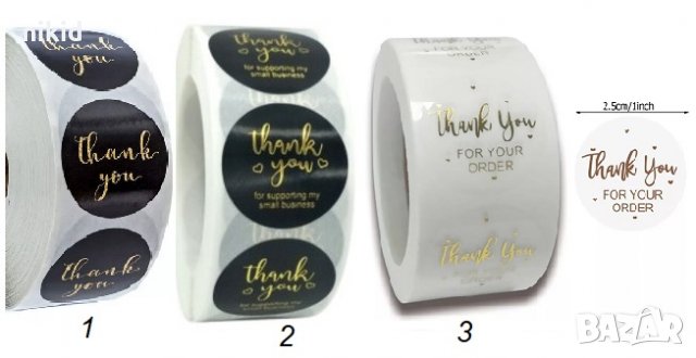 100 бр Thank You черни бели розови малки самозалепващи лепенки стикери за ръчна подарък, снимка 2 - Други - 35143278