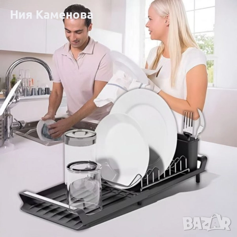 Разтегателен сушилник за съдове и прибори с дренажна тава – компактен кухненски отцедник за мивка, снимка 9 - Аксесоари за кухня - 52933978