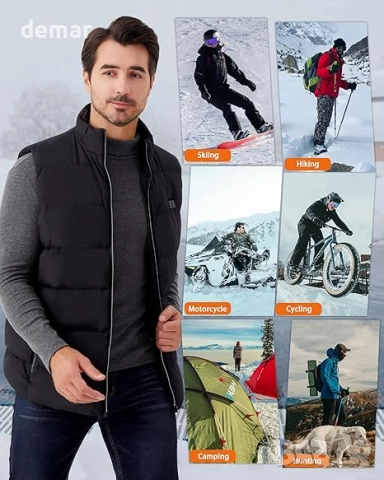 QLWY-MQ Електрическа отопляема жилетка за мъже с батерия, XXL, черна, снимка 6 - Други - 51732617