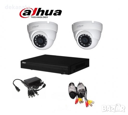 Куполен Full HD комплект DAHUA - DVR DAHUA, 2 куполни камери DAHUA 1080р, кабели, захранване, снимка 1 - Комплекти за видеонаблюдение - 33206565