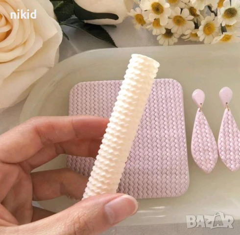 Малка релефна точилка с релеф текстура плетка плетиво отпечатък за фондан тесто бисквитки, снимка 3 - Аксесоари за кухня - 51099214