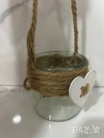 Свещник с връв и бяло  сърце  DecorCasa, снимка 6 - Декорация за дома - 48249243