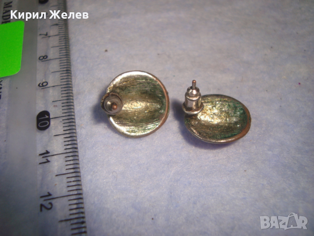 СТАРИ МЕДНИ СРЕБРИСТИ ЕМАЙЛИРАНИ ВЕНТИДЖ ДИЗАЙН ОБЕЧКИ 13884, снимка 3 - Обеци - 36507525