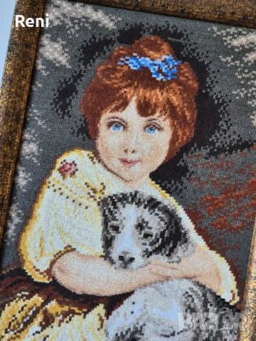 Гоблен "Момиче с куче", НОВА цена!, снимка 2 - Гоблени - 51475245