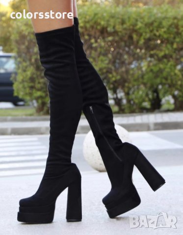 Чизми на ток - черен велур - VSB1, снимка 2 - Дамски ботуши - 38871612
