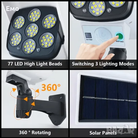 1 бр. Ултра-ярка 2000LM Соларна LED Външна Стенна Лампа, снимка 10 - Соларни лампи - 48691659