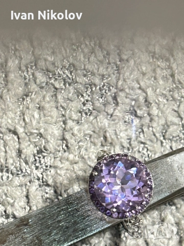 Дамски сребърен пръстен с 3 карата естествен аметист, брилянтна шлифовка!, снимка 6 - Пръстени - 52932174