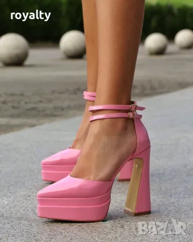 Сандали на ток - розов лак 