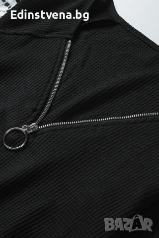 Дамска блуза в черно с дълги ръкави с бродерия и деколте с цип, снимка 7 - Блузи с дълъг ръкав и пуловери - 43503270