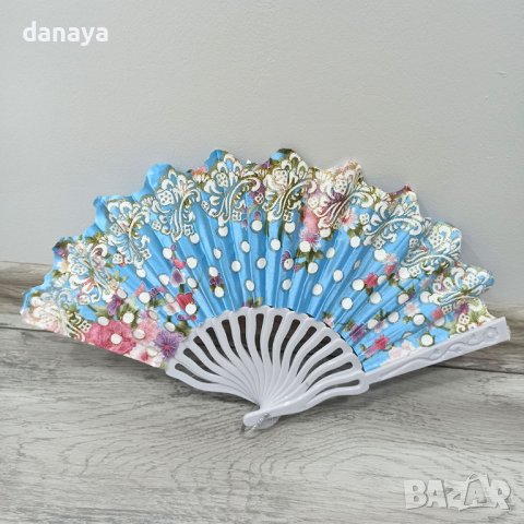 3612 Дамско ветрило за разхлаждане с принт на цветя и бели точки, снимка 5 - Други - 39895033
