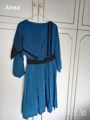 Рокля от естествена коприна в цвят морско синьо, снимка 1 - Рокли - 32800969