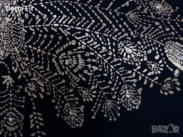 НАМАЛЕНИЕ -20% Черна блуза трико със златиста щампа птица, украсена с камъчета , снимка 4 - Блузи с дълъг ръкав и пуловери - 27354363