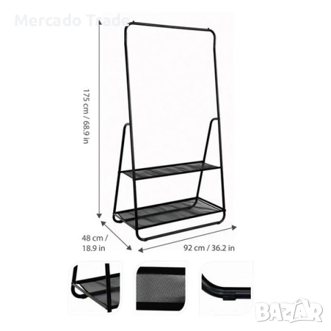 Декоративна закачалка за дрехи Mercado Trade, 2 Рафта, Метал, Черен, снимка 2 - Закачалки - 52322961