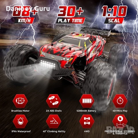 Hosim RC Кола 1/10 Безчеткова SUPER X07 Високоскоростна 68КМ/ч 4WD Офроуд Монстър Камион, снимка 2 - Коли, камиони, мотори, писти - 51126844