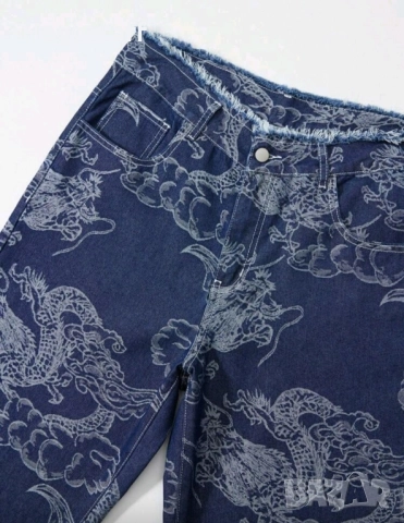 Нови baggy дънки панталони Casual Loose Fit Jeans дракони Л/хл 34, снимка 7 - Дънки - 51821915