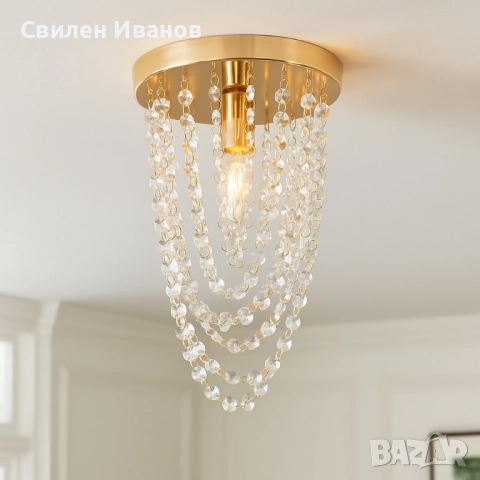 Луксозен плафон с кристали – впечатляващ светлинен ефект дори в малки помещения, снимка 3 - Полилеи - 51929578
