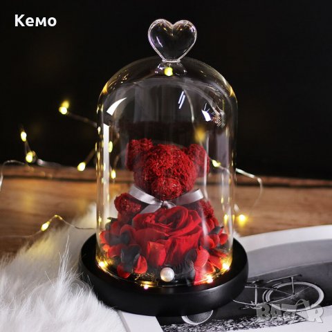 Меченце с вечна роза в стъкленица, снимка 2 - Декорация за дома - 27020274