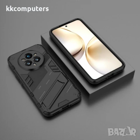 Realme 14 Pro+ 5G Punk Armor Удароустойчив Калъф PC + TPU с Вградена Стойка + Скрийн Протектор – Нал, снимка 3 - Калъфи, кейсове - 50601760