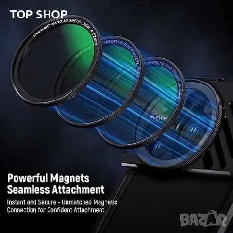 Нов 52 мм магнитен филтър за телефон с адаптерен пръстен SmallRig NEEWER клетка, снимка 7 - Чанти, стативи, аксесоари - 49509676