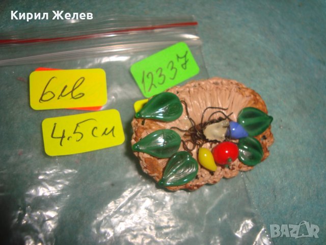 СТАРА ФЛОРАЛНА ПЛЕТЕНА ТЕКСТИЛНА БРОШКА ЦВЕТНА АРТ КЕРАМИКА РЪЧНА МАЙСТОРСКА ИЗРАБОТКА 12337, снимка 5 - Антикварни и старинни предмети - 35507082