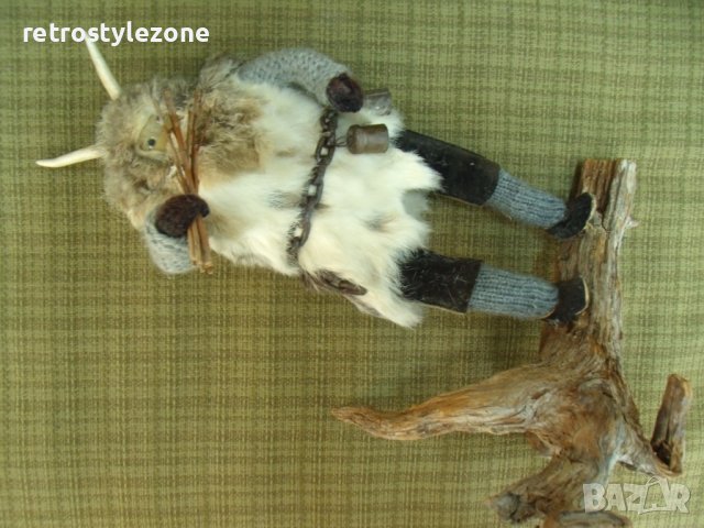 № 6502 стара фигура   - дърво, метал,текстил,кожа  - размери - височина 46 см , ширина 30 см , снимка 3 - Други ценни предмети - 37916268