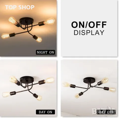 Индустриална полувградена лампа Plfann, 4 лампи с регулируеми метални рамена, снимка 7 - Лампи за таван - 49566512