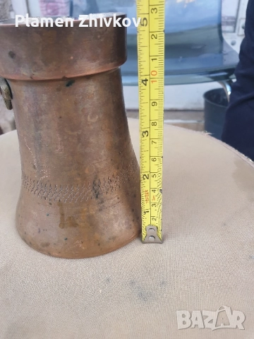 Голямо бакърено джезве с месингова дръжка, снимка 2 - Антикварни и старинни предмети - 52360930