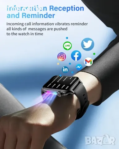 Смарт часовник за Android/IOS, фитнес тракер, отговор/осъществяване на повикване, водоустойчив-черен, снимка 2 - Смарт часовници - 49937961