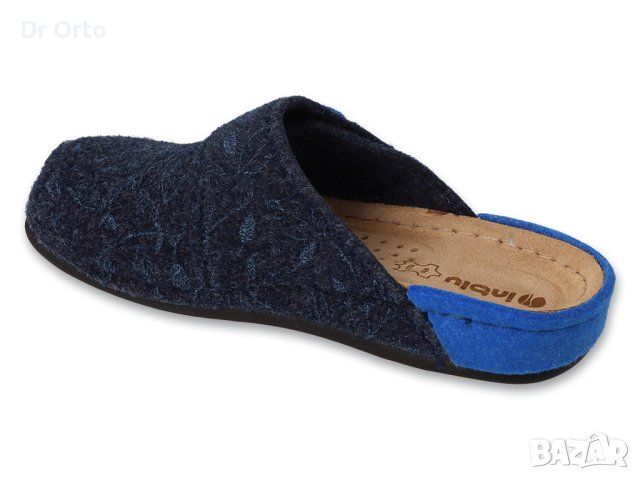 Inblu Луксозни дамски домашни чехли с кожена стелка, Сини, снимка 3 - Пантофи - 43393925