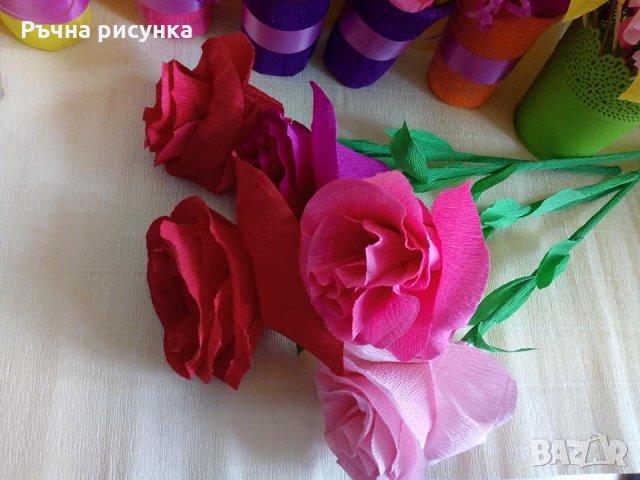 Цветя и букети от хартия ръчна изработка, снимка 12 - Декорация за дома - 32704097