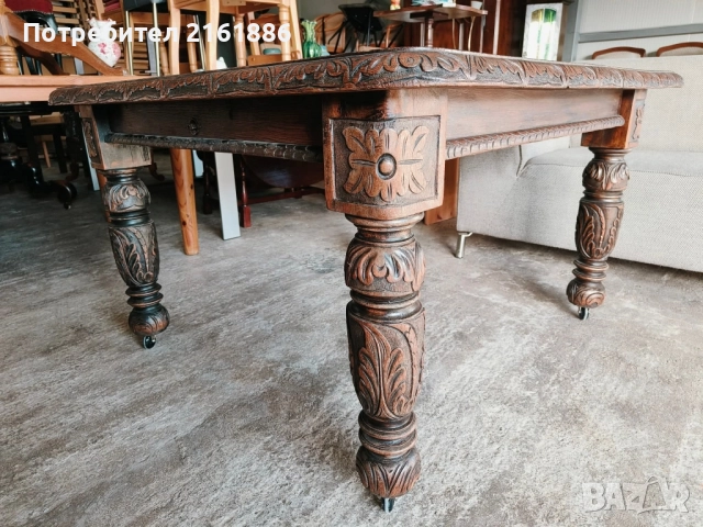 Антикварна маса с дърворезба , снимка 2 - Антикварни и старинни предмети - 51444237