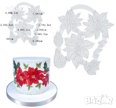 Коледна Звезда с листа релефни контур силиконов молд щампа печат форма за торта украса фондан