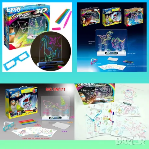 Магическа, светеща 3D дъска за рисуване с цветни маркери