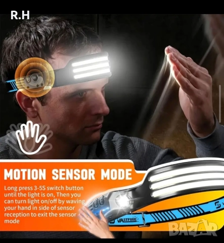 LED челник със сензор за движение и фенерче, снимка 3 - Други - 52220812