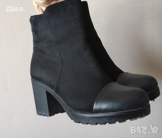 Дамски черни боти кожа и велур , снимка 3 - Дамски ботуши - 38089771