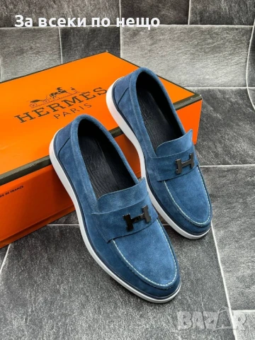 Hermes Мъжки Сини Мокасини Естествена Кожа Хермес Код E537, снимка 3 - Мокасини - 50803344
