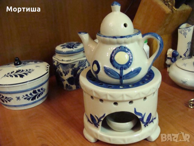 Страхотен ПОРЦЕЛАНОВ чайник с нагревател, снимка 3 - Декорация за дома - 28532681