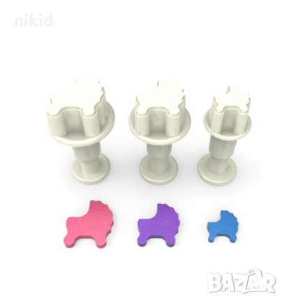 3 бр мини Количка колички пластмасови резци с бутало форми за тесто фондан украса