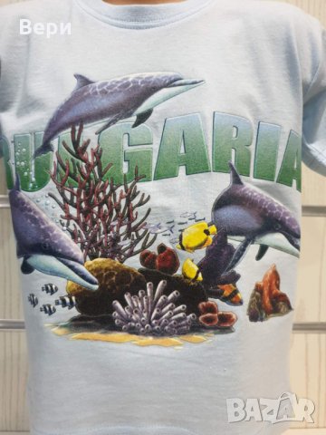 Нова светлосиня детска тениска с трансферен печат Делфини, Морско дъно, снимка 5 - Детски тениски и потници - 28454116