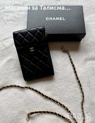 Chanel мини чантичка - естествена кожа / калъф с верижка – черна, снимка 6 - Чанти - 53570491