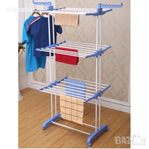 Сгъваем сушилник за дрехи на колелца – практична стойка за сушене на пране, снимка 1 - Сушилници - 43785024