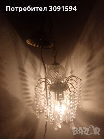  Елегантен-Чешки месингов  кристален полилей  , снимка 2 - Полилеи - 51798315