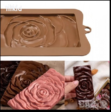 Роза цяла плочка шоколадов блок шоколад силиконов молд форма фондан шоколад гипс, снимка 1 - Форми - 36438776
