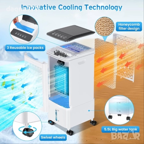 Мощен мобилен охладител, овлажнител, пречиствател за въздух с водно охлаждане, климатик без изпускат, снимка 4 - Климатици - 52379917