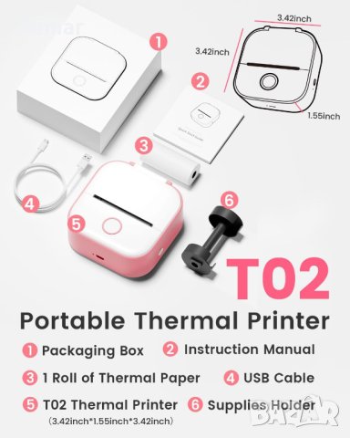 Мини принтер за стикери LabelCreate T02 - Bluetooth, iOS & Android, снимка 10 - Принтери, копири, скенери - 43988017