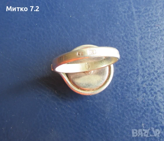 Стар сребърен пръстен с естествен кехлибар, снимка 5 - Пръстени - 50791726