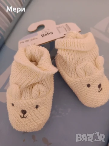бебешки пантофки бяло зайче 